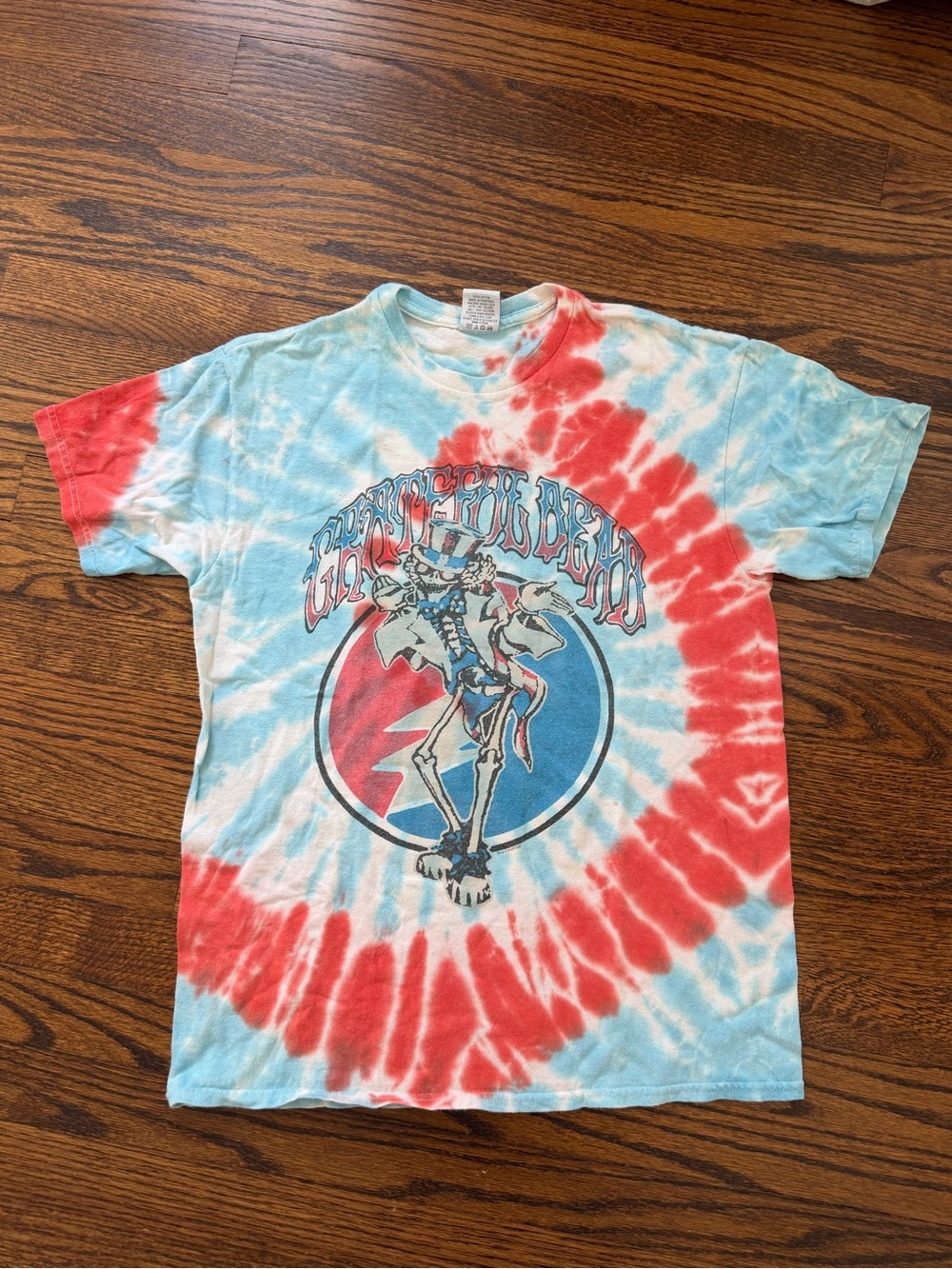 Grateful Dead Red & Light Blue Tie-Dye Dancing Skeleton Tee
